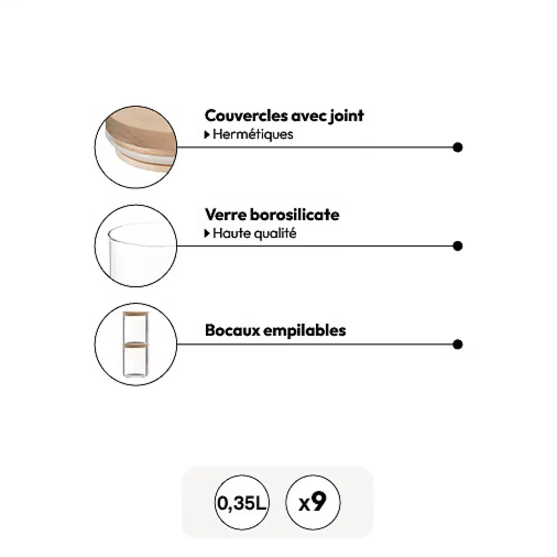 5five Lot de 9 bocaux de conservation hermétiques en verre 350ml
