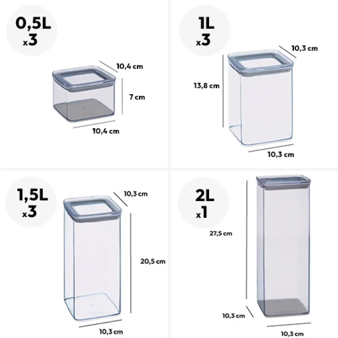 5five Lot de 8 bocaux de conservation hermétiques 0,5L à 2L