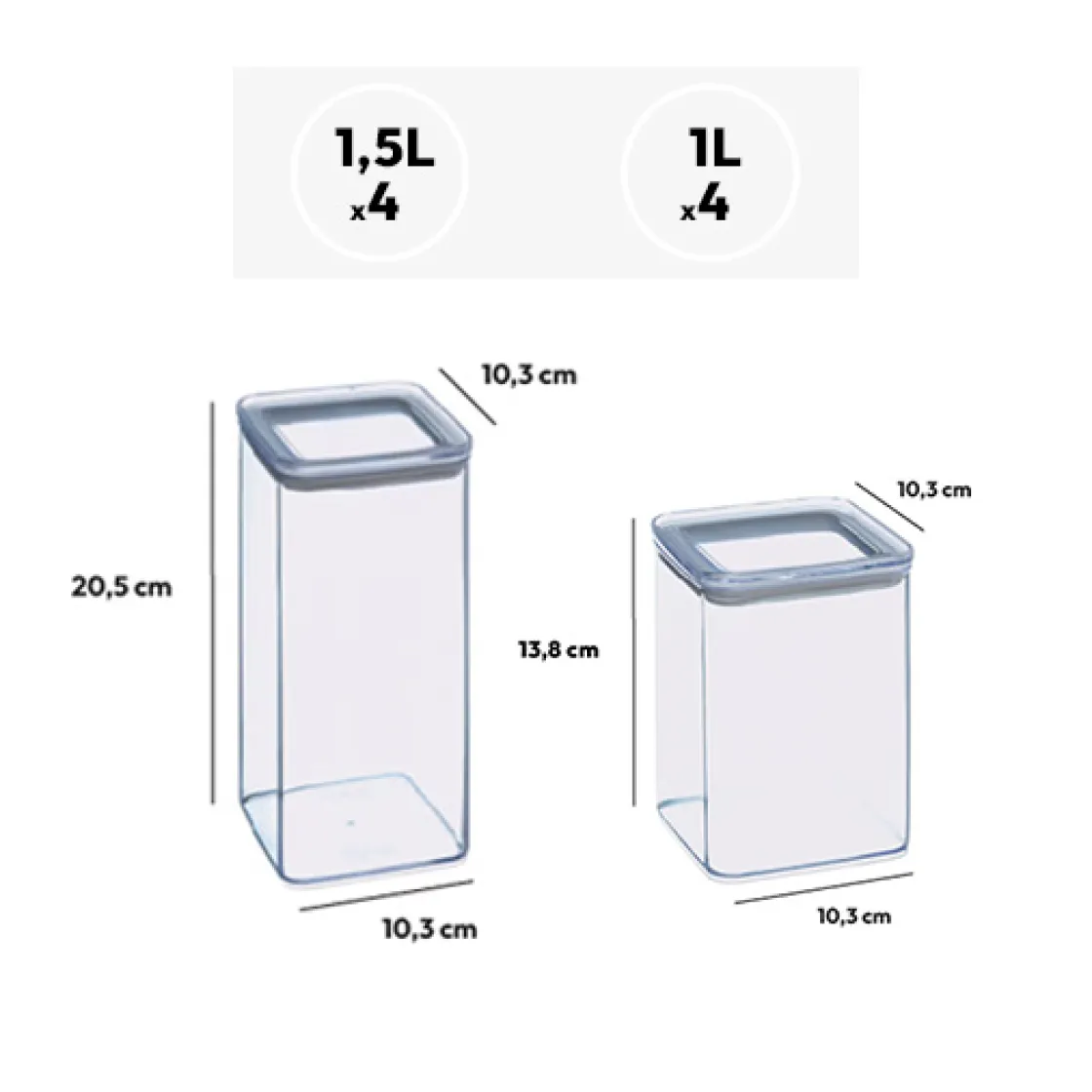 5five Lot de 8 bocaux de conservation hermétiques 1L et 1,5L