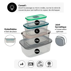 5five Lot de 4 boîtes de conservation avec valves micro-ondes