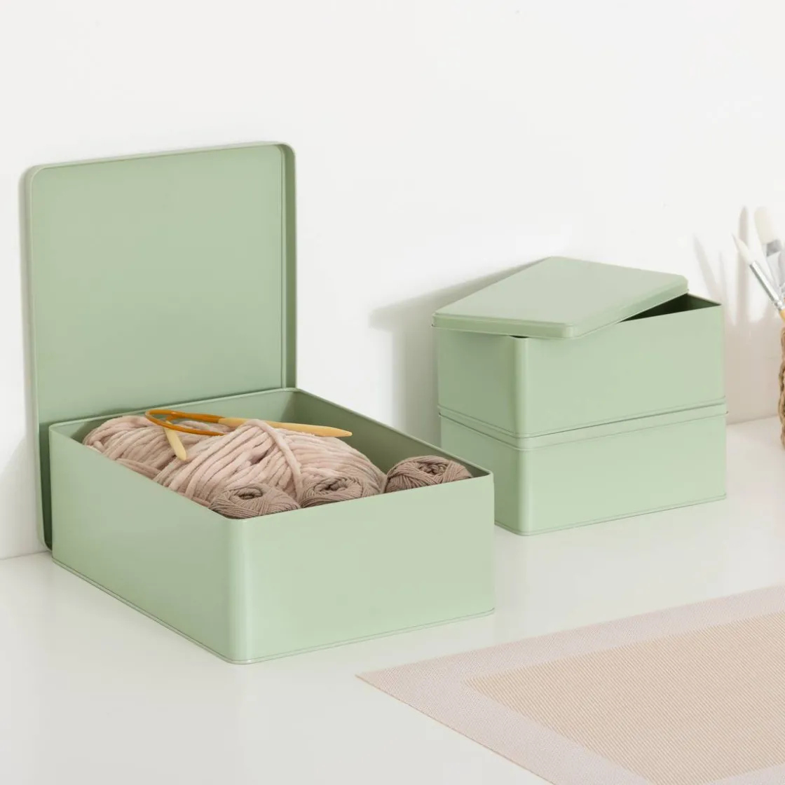 5five Lot de 3 boîtes de rangement, L.31/20,5 cm, Vert Clair