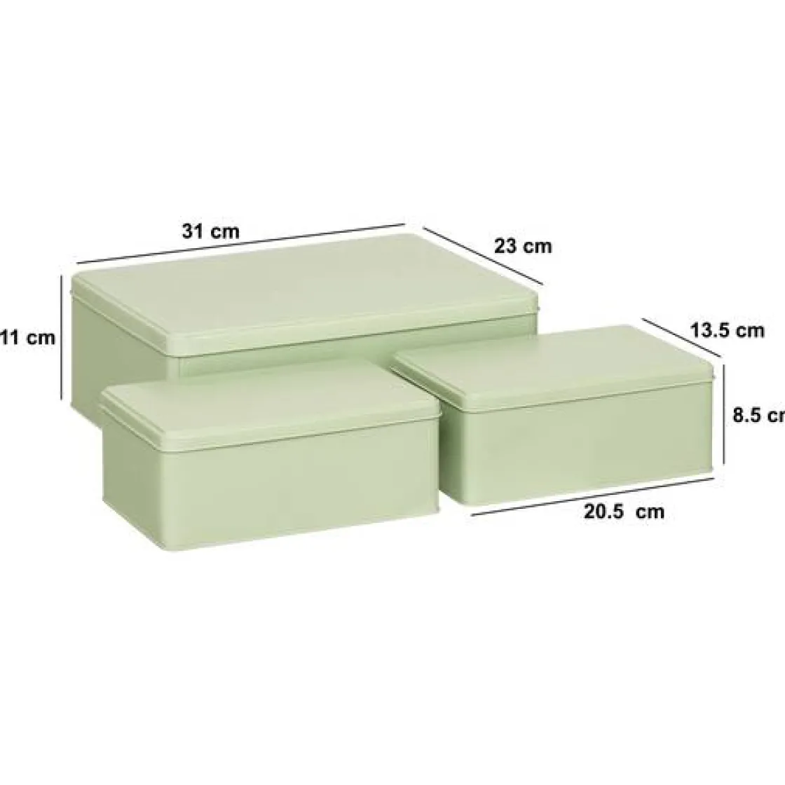 5five Lot de 3 boîtes de rangement, L.31/20,5 cm, Vert Clair