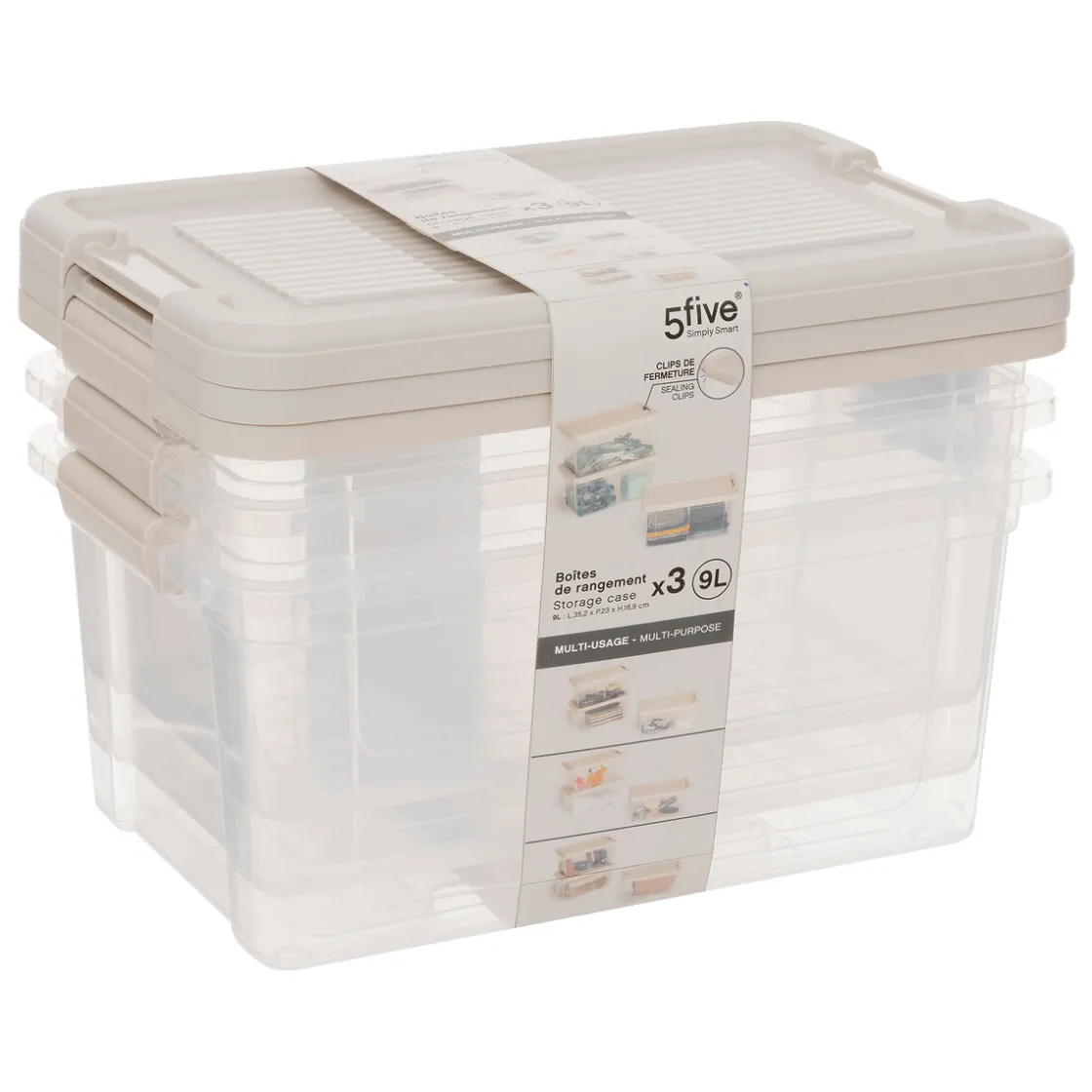 5five Lot de 3 boîtes de rangement 9L