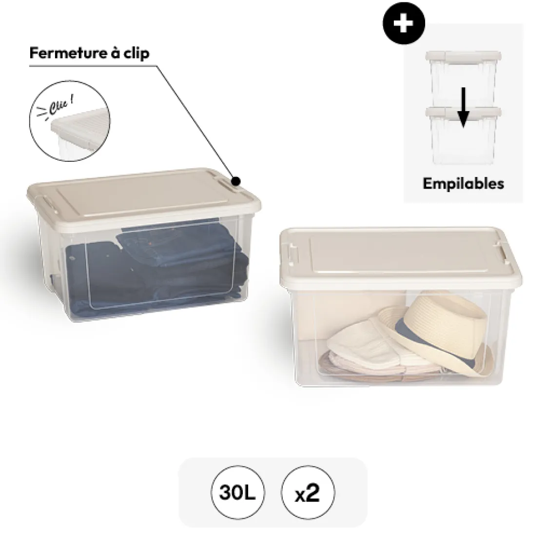 5five Lot de 2 boîtes de rangement 30L