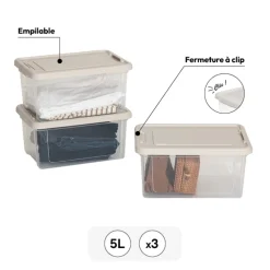 5five Lot de 3 boîtes de rangement 5L