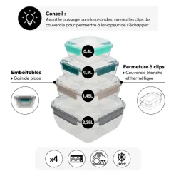 5five Lot de 4 boîtes en plastique carré