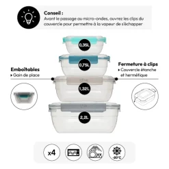 5five Lot de 4 boîtes en plastique rectangle