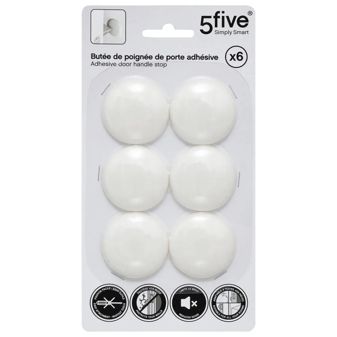 5five Lot de 6 butées de poignée de porte adhésives