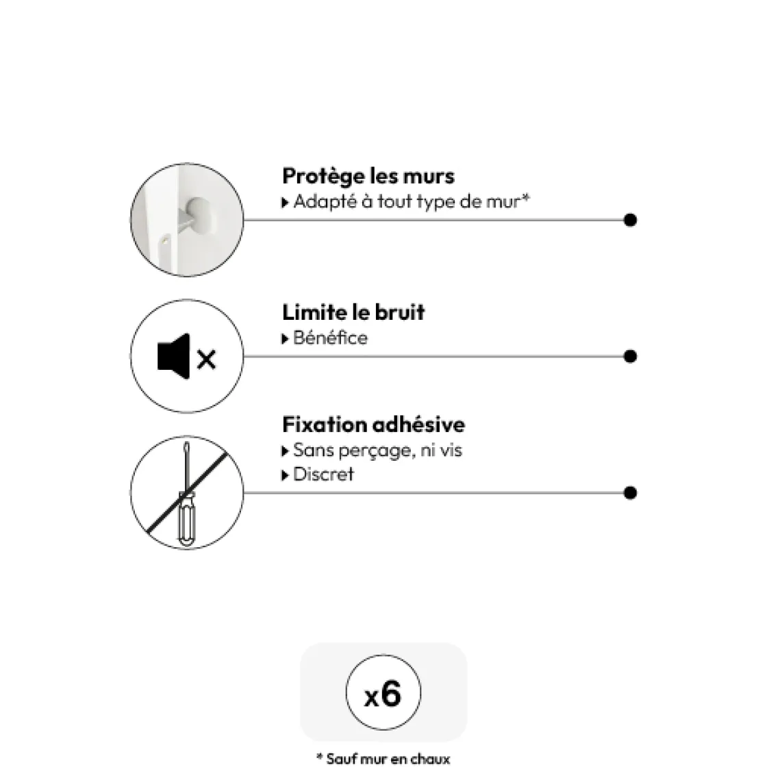 5five Lot de 6 butées de poignée de porte adhésives