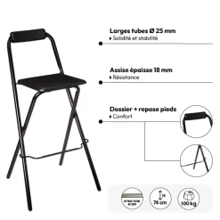 5five Lot de 2 chaises de bar pliantes, Noir
