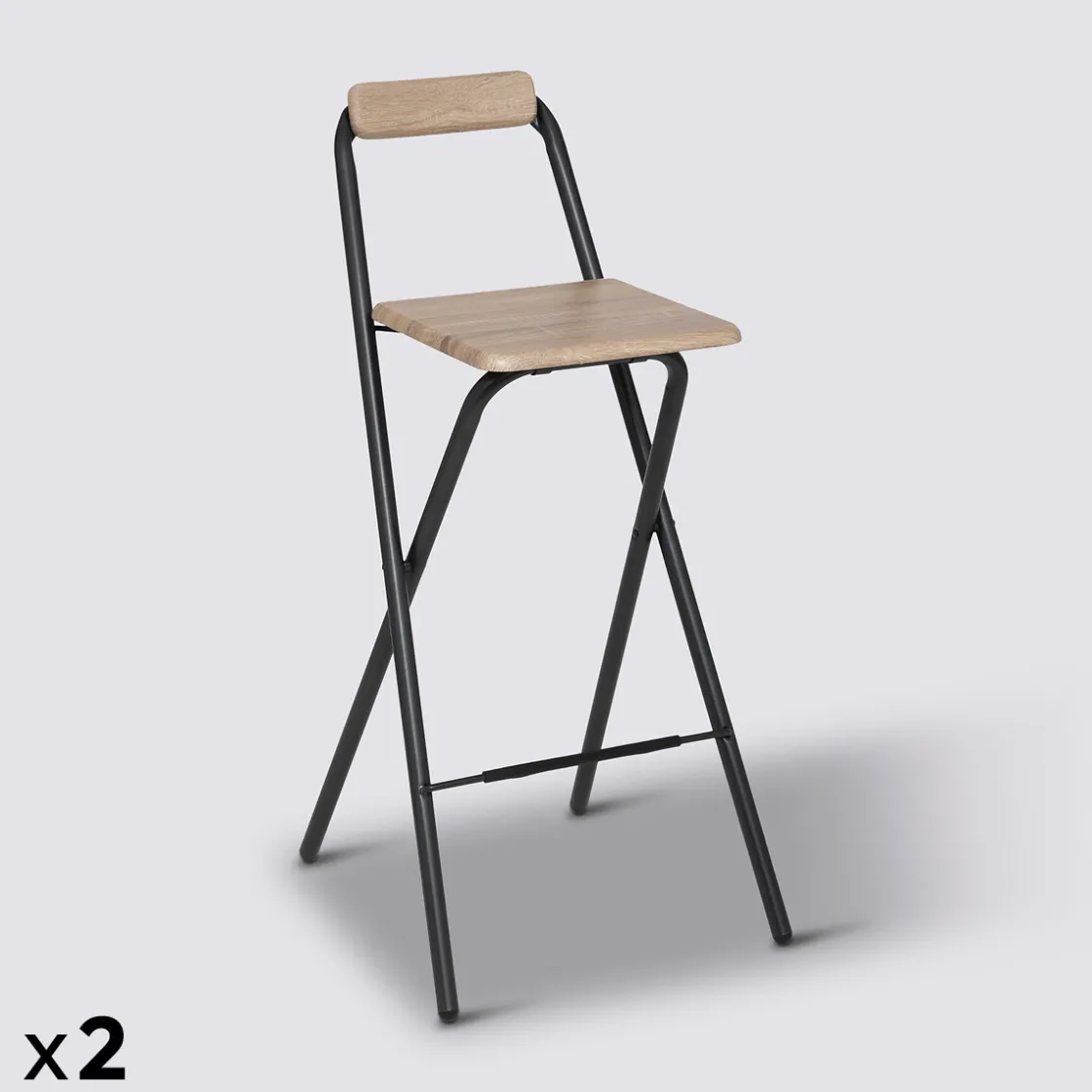 5five Lot de 2 chaises de bar pliantes, Effet chêne naturel
