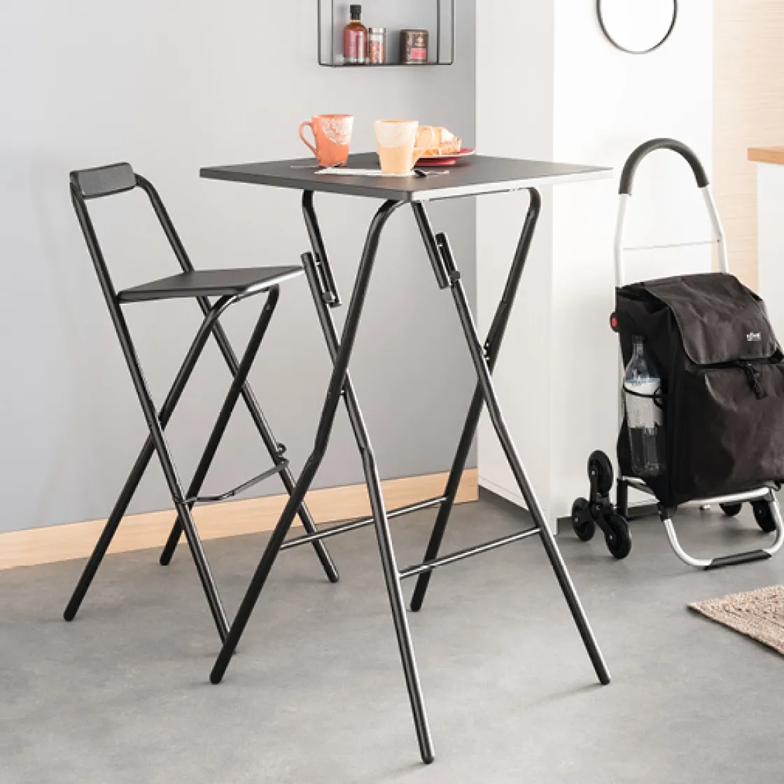 5five Lot de 4 chaises de bar pliantes, Effet chêne naturel