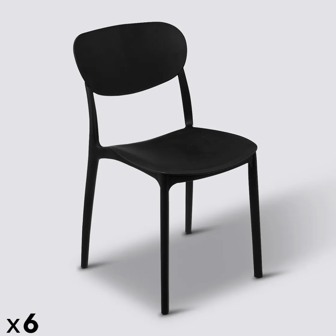 5five Lot de 6 chaises empilables plastique, Noir