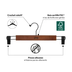 5five Lot de 2 cintres à pinces, Bois foncé