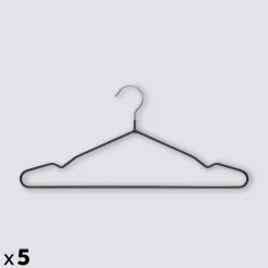 5five Lot de 5 cintres anti-dérapant, Noir