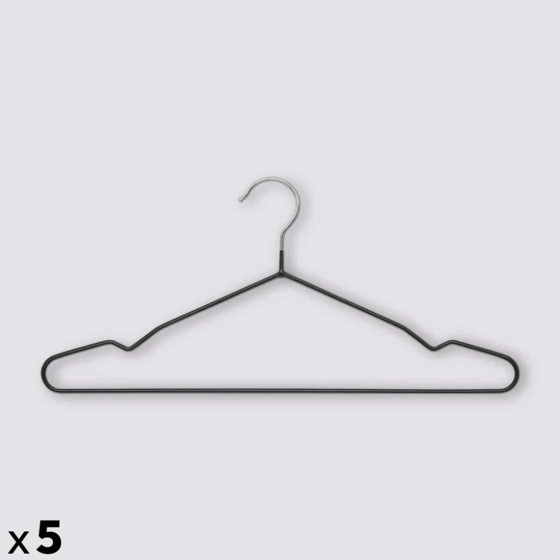 5five Lot de 5 cintres anti-dérapant, Noir