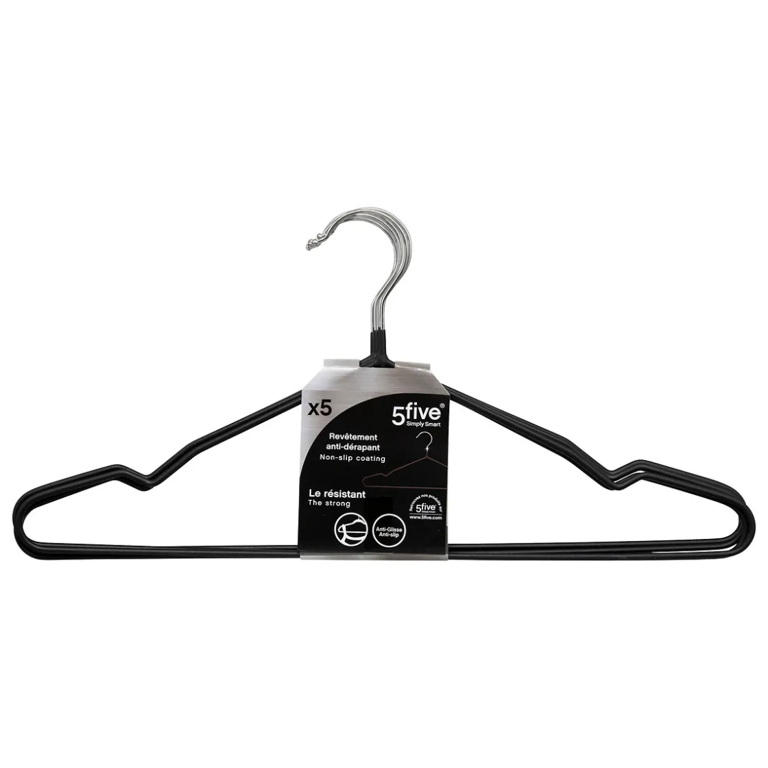 5five Lot de 5 cintres anti-dérapant, Noir