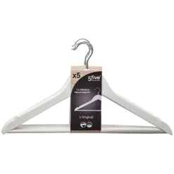5five Lot de 5 cintres en bois, Blanc