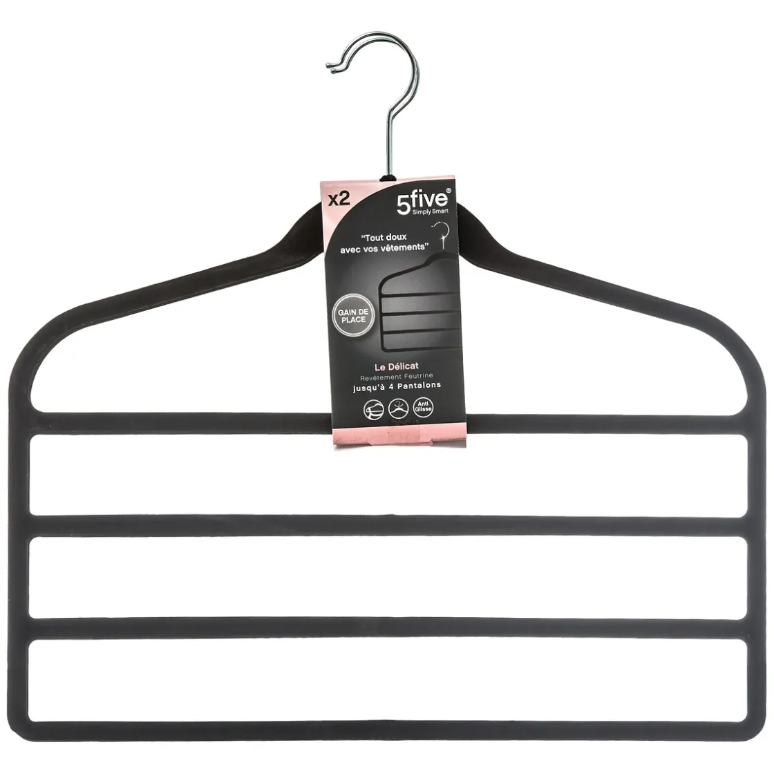 5five Lot de 2 cintres pantalon en feutrine, Noir