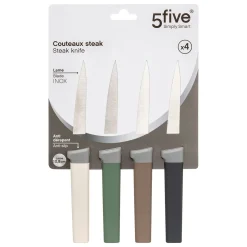 5five Lot de 4 couteaux à steak manche antidérapant
