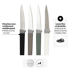 5five Lot de 4 couteaux à steak manche antidérapant