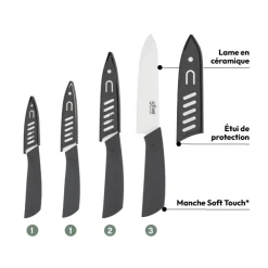 5five Lot de 4 couteaux en céramique, Gris