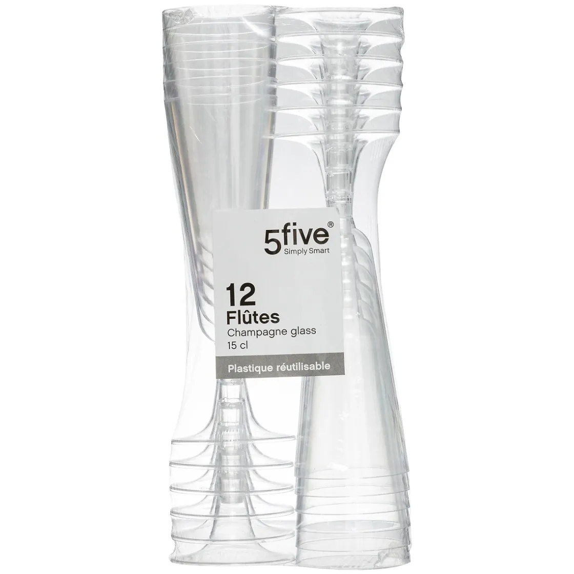5five Lot de 12 flûtes à champagne, plastique