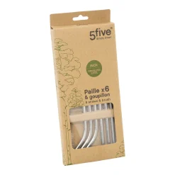 5five Lot de 6 pailles avec goupillon en inox