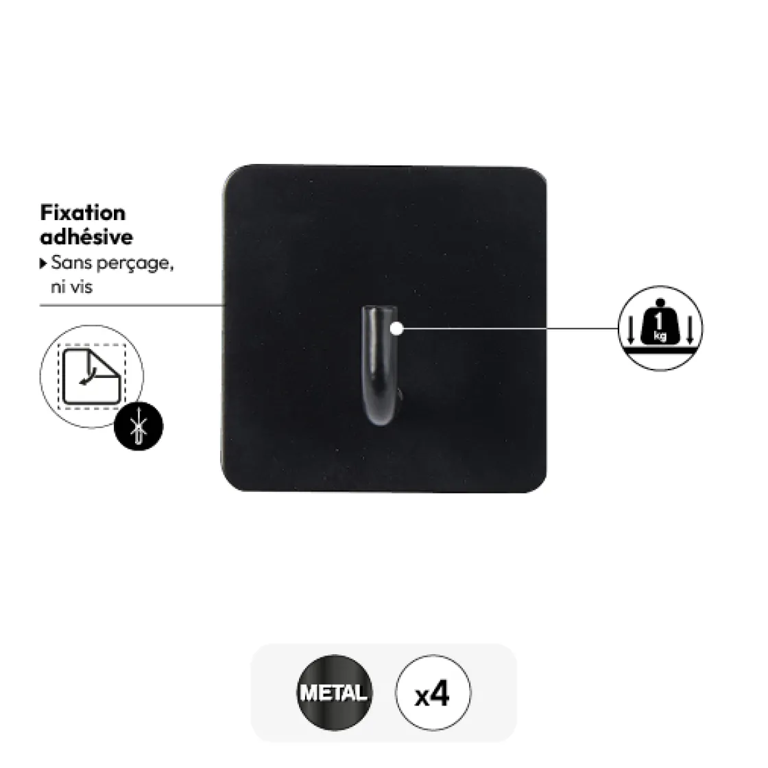 5five Lot de 4 patères adhésives 1 tête
