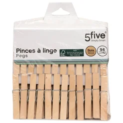 5five Lot de 96 pinces à linge, Bois