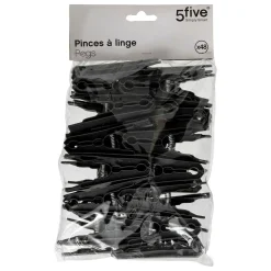 5five Lot de 48 pinces à linge, Noir