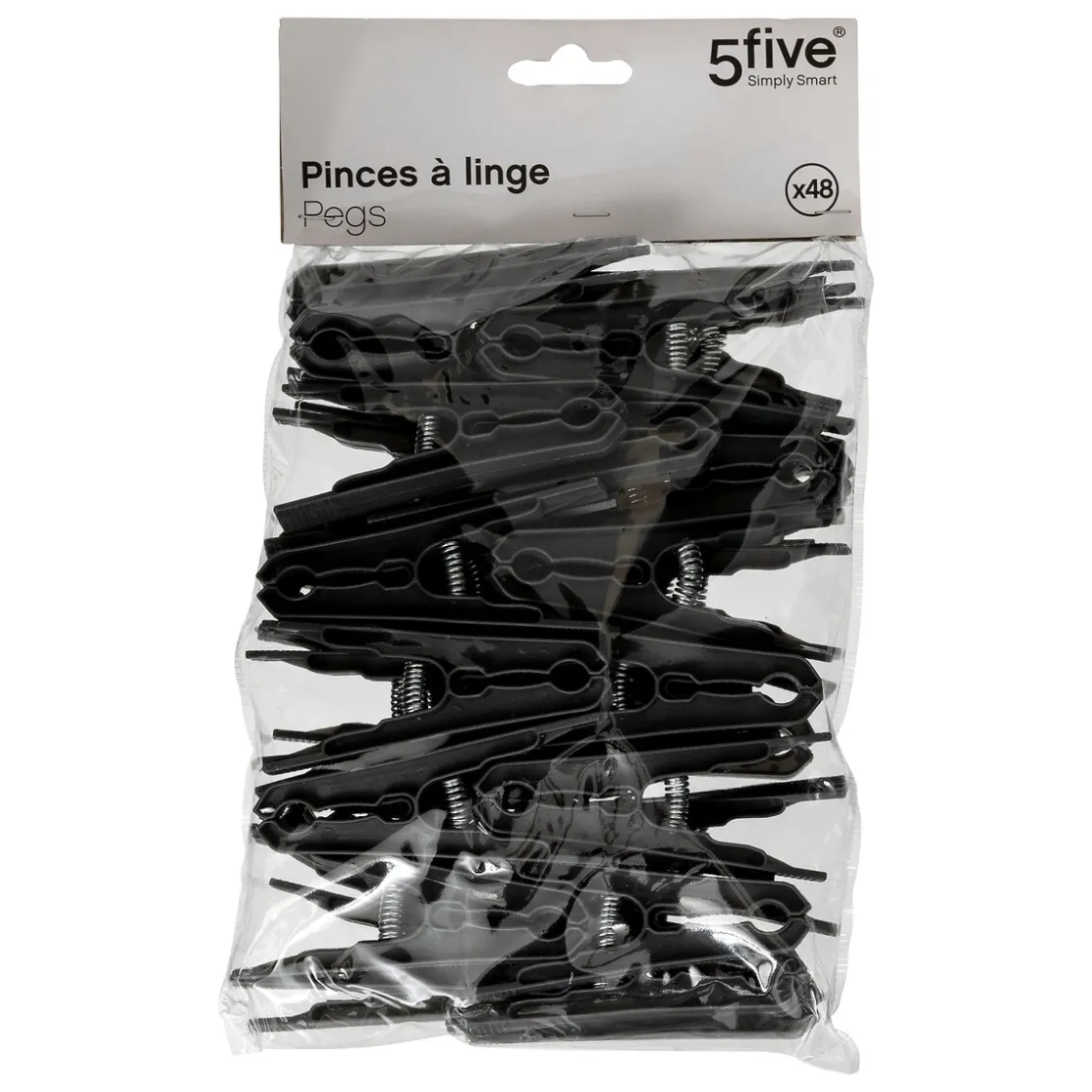 5five Lot de 48 pinces à linge, Noir