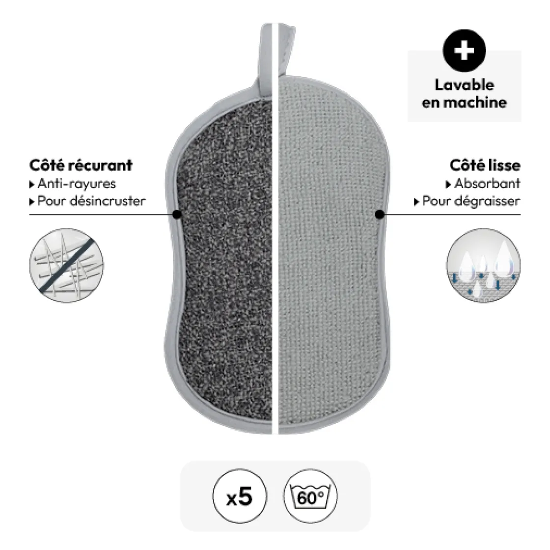 5five Lot de 5 éponges microfibre gratantes