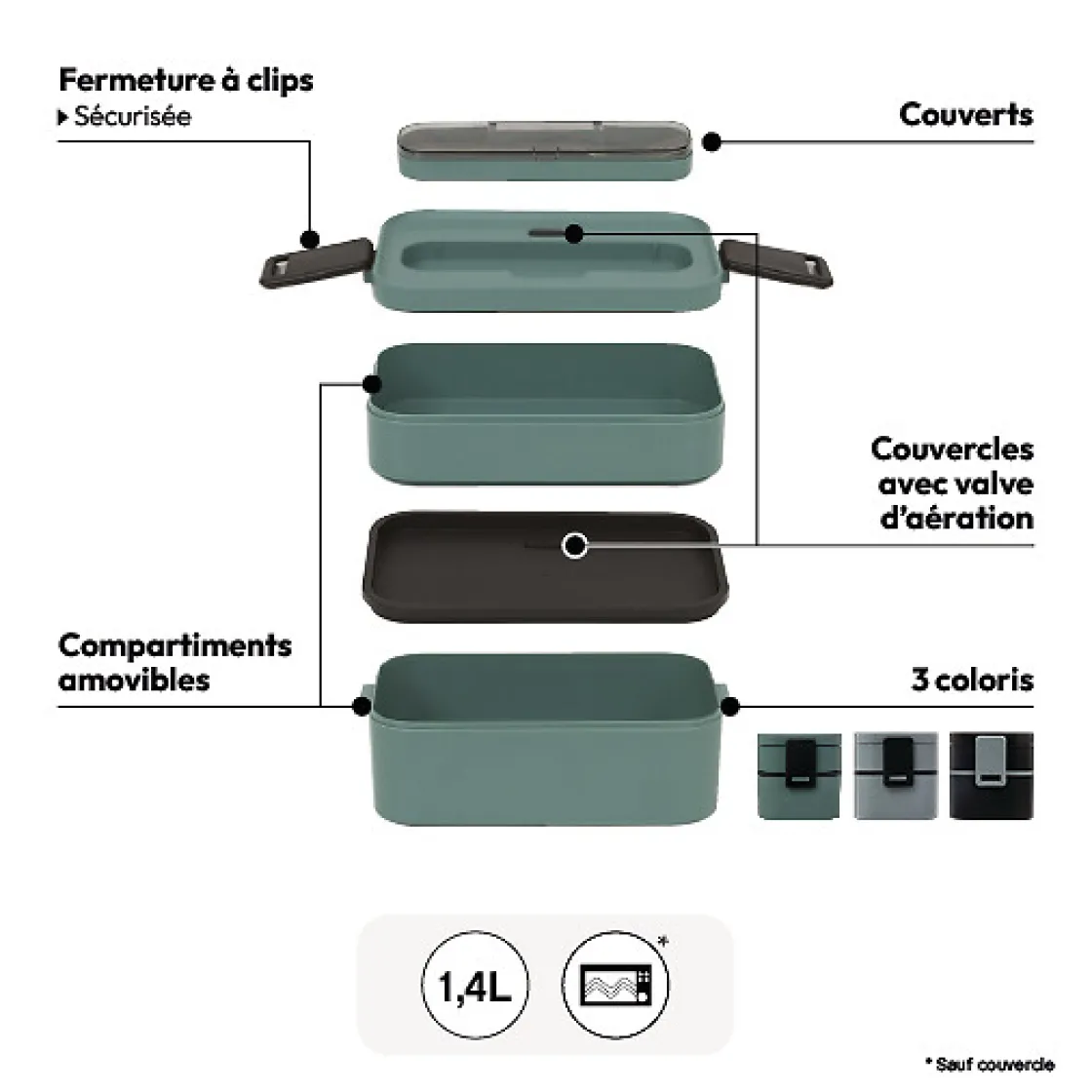 5five Lunch box double compartiments avec couverts