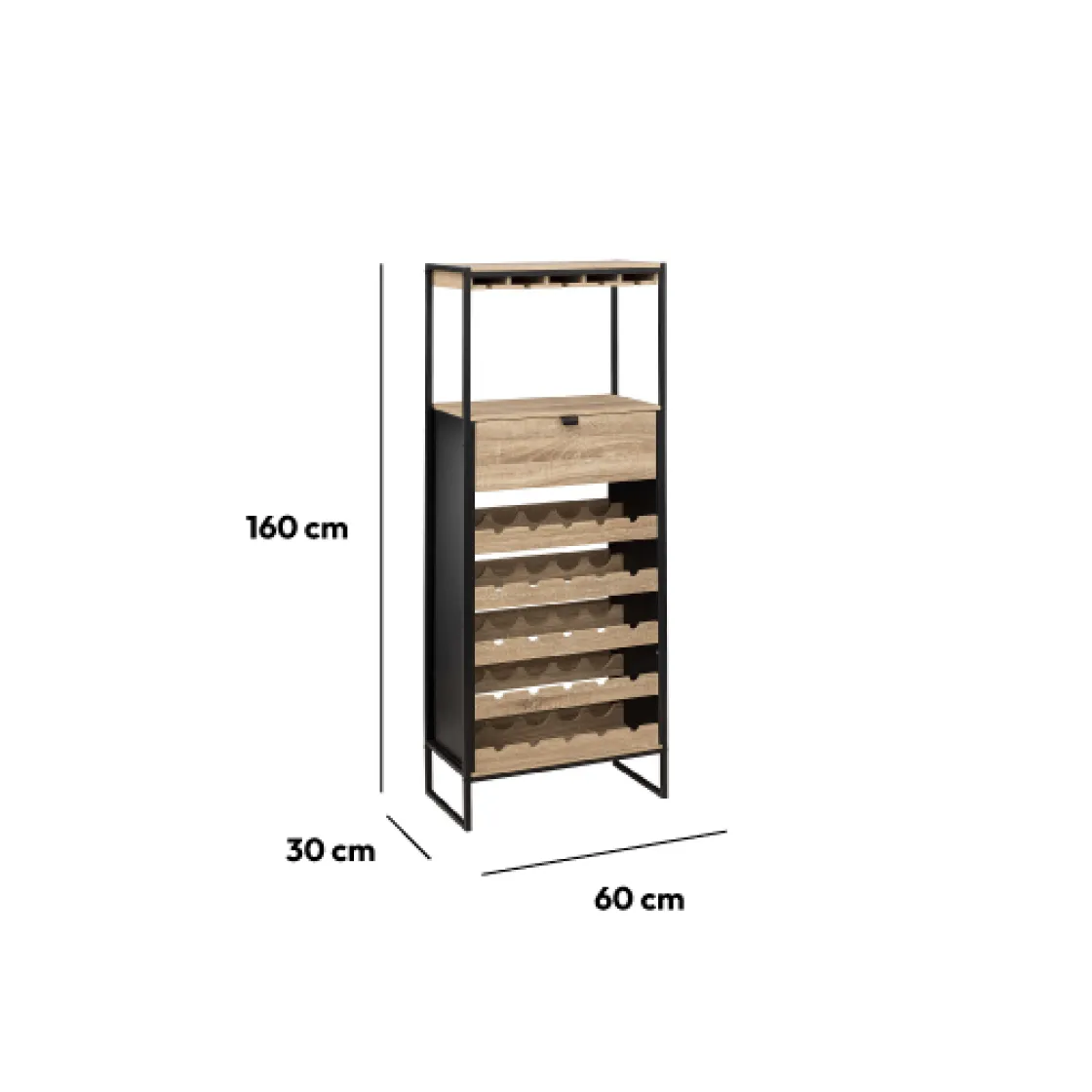 5five Meuble bar x25bouteilles, Effet chêne naturel