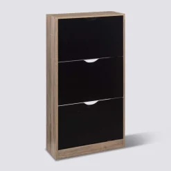 5five Meuble range-chaussures 3 tiroirs, Noir/Effet chêne