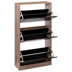 5five Meuble range-chaussures 3 tiroirs, Noir/Effet chêne