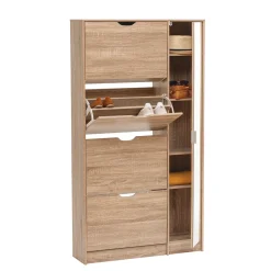 5five Meuble range-chaussures x21 miroir, Effet chêne