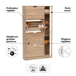 5five Meuble range-chaussures x21 miroir, Effet chêne