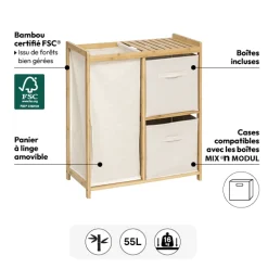 5five Meuble étagère avec panier et 2 paniers, Bambou