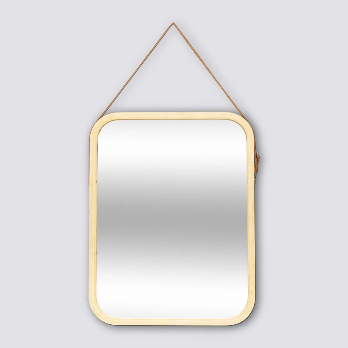 5five Miroir mural avec lanière cuir, 45x35cm, Bambou