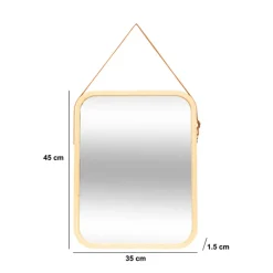5five Miroir mural avec lanière cuir, 45x35cm, Bambou