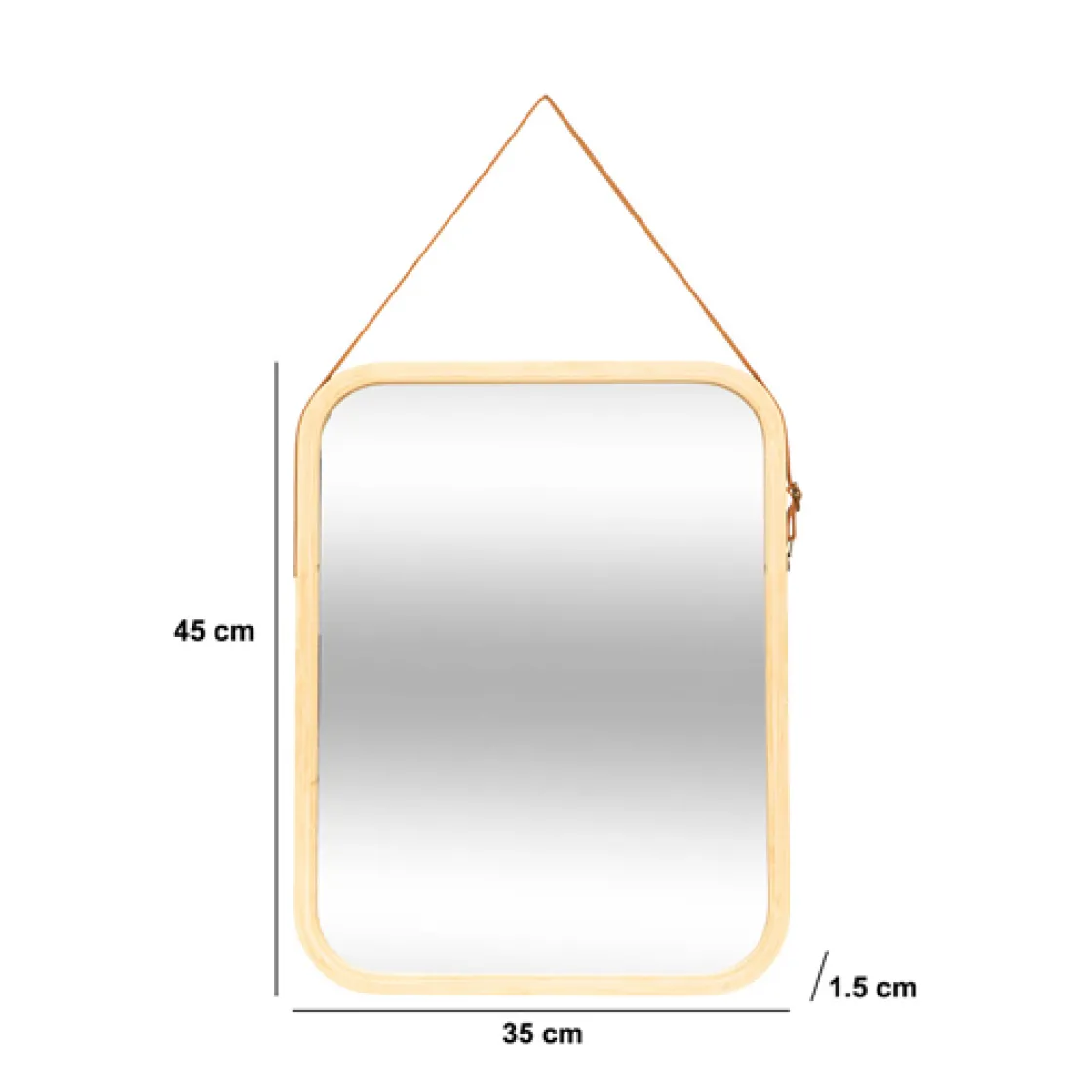 5five Miroir mural avec lanière cuir, 45x35cm, Bambou