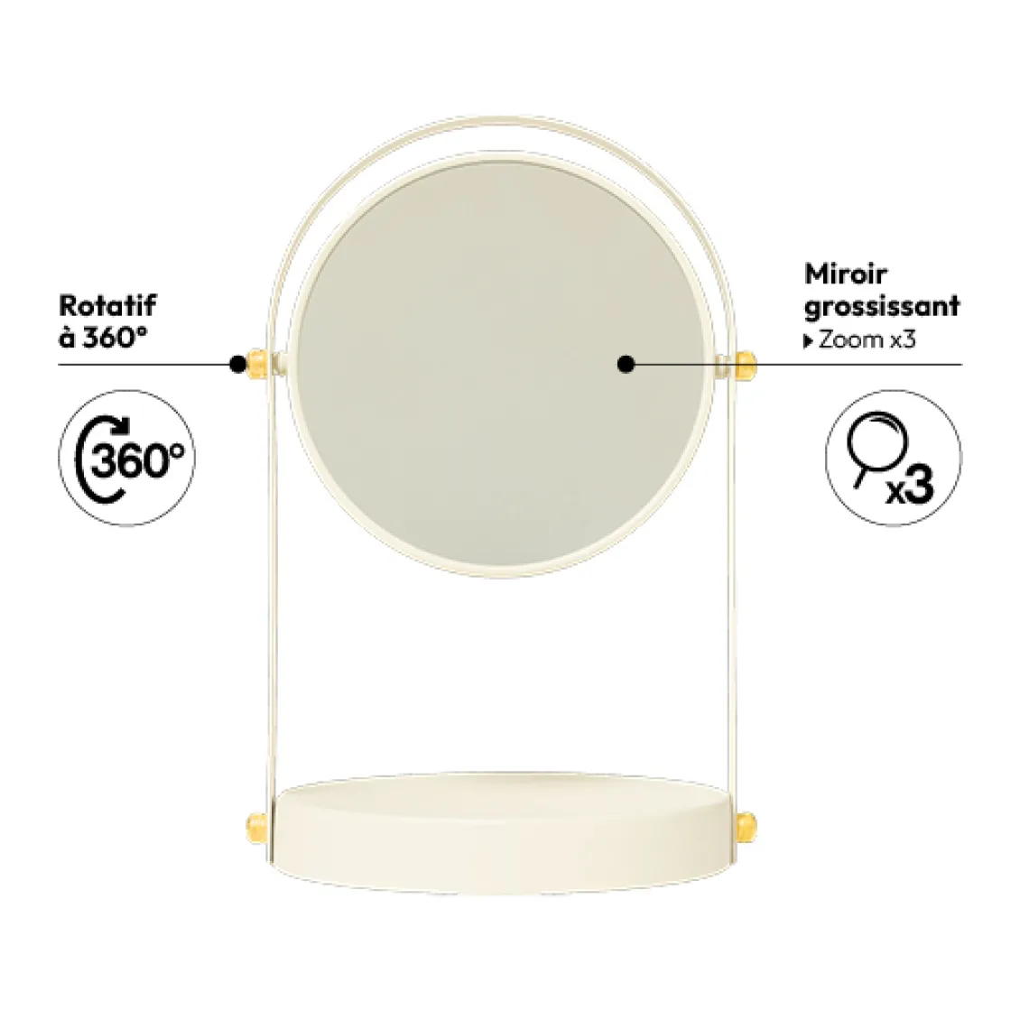 5five Miroir rond pivotant, Ivoire