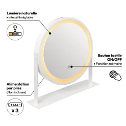 5five Miroir rond pivotant LED, Blanc