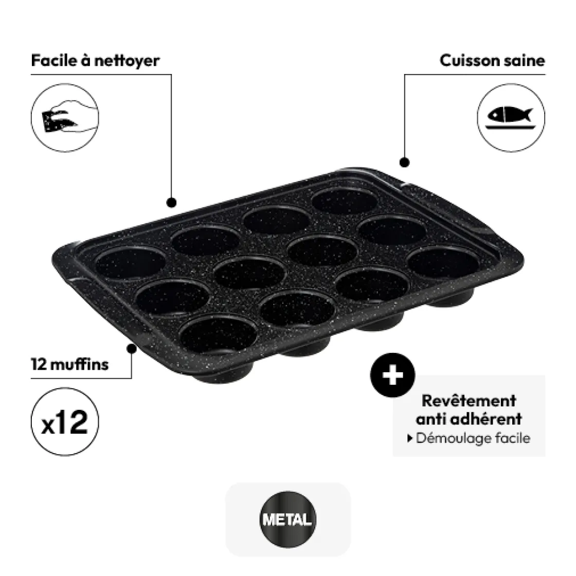 5five Moule 12 muffins 32x13,5cm, Acier