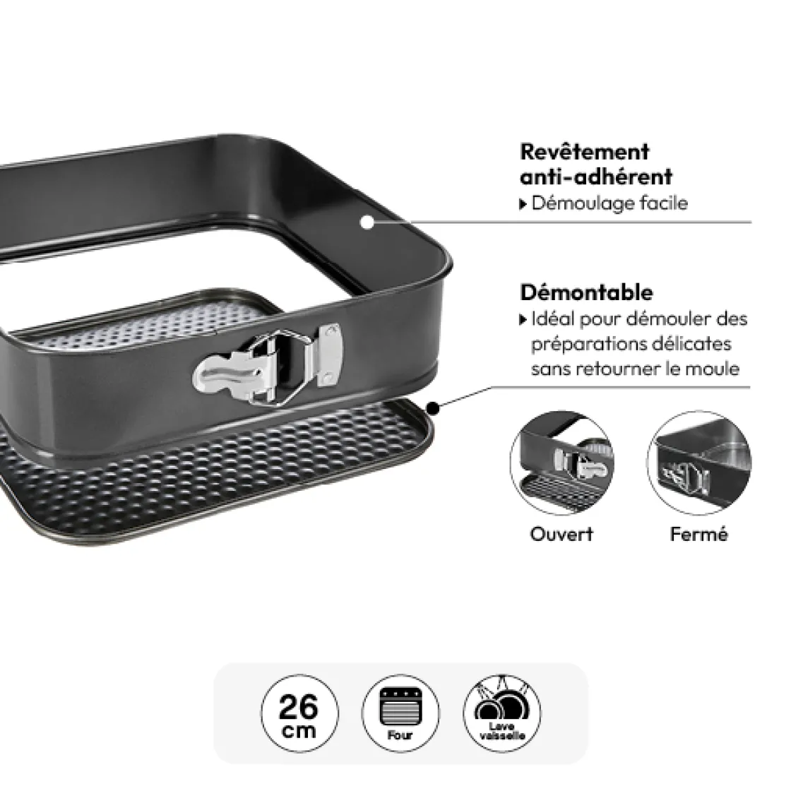 5five Moule carré démontable métal, 26cm