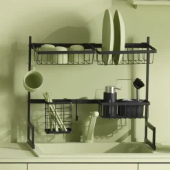 5five Organiseur d'évier égouttoir en métal, Noir