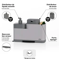5five Organiseur évier avec distributeur, Gris