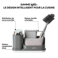 5five Organiseur évier avec distributeur 300ml, Gris